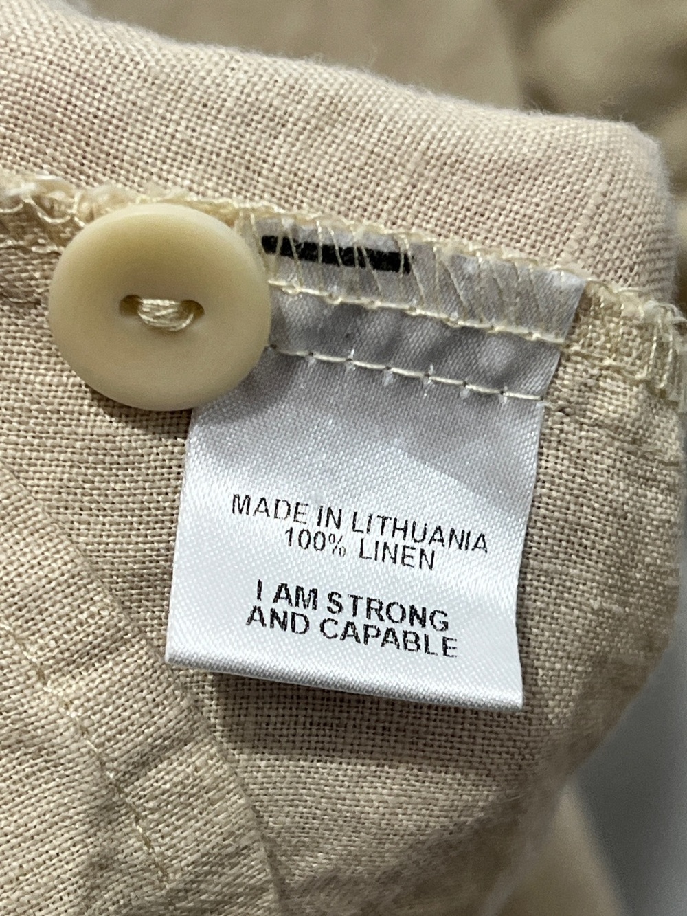 Flax Linen Top 1G Natural Beige Button Back Short Sleeve Oversized Lagenlook - Picture 4 of 6